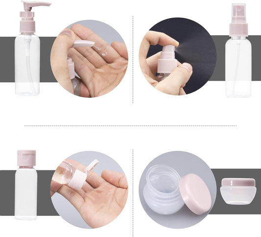 Carehabi Lot De 11 Flacon Voyage Kit, Contenant De Voyage À Remplir 30/50/60/80Ml, Flacons Pulvérisateurs Vides Transparents, Petite Boîte De Crème, Distributeur À Pompe Shampoing Accessoire Avion
